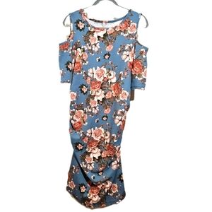 Planet Motherhood Blue Floral Cold Shoulder Maternity Dress Size M